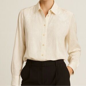 Elegant Cream Floral Button-Up Blouse